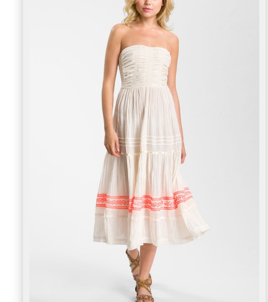 NWOT Free People Festival Strapless Peasant Dress Ivory Tiered Skirt Large